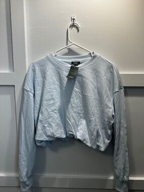 NWT Wild Fable Cropped Bubble Hem Light Blue Sweatshirt Sz S